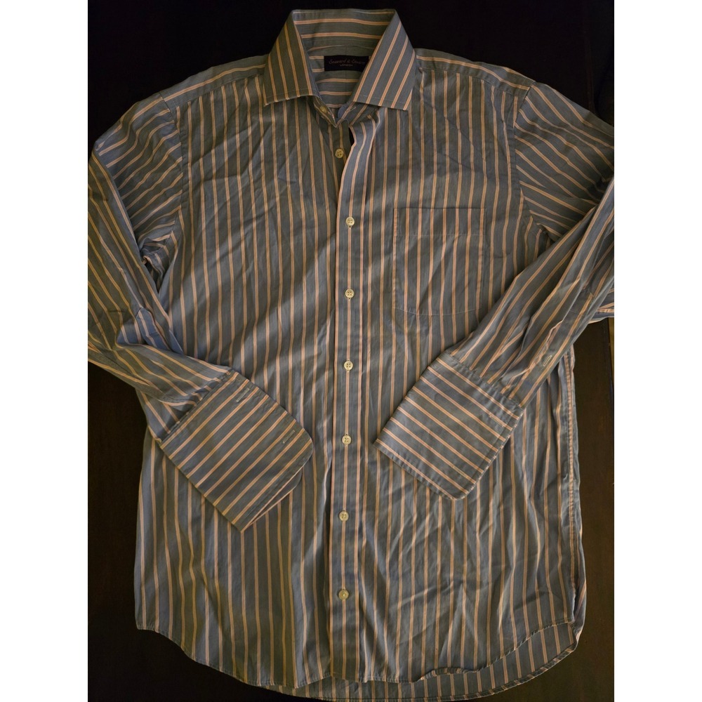 Seaward & Stearn London Mens Blue Pink Striped Dress Shirt 16 41 33 Made Poland